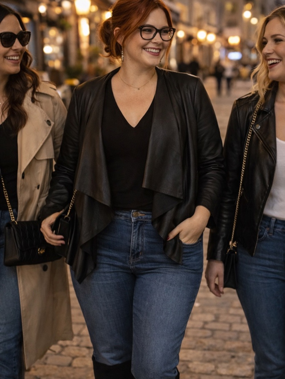 Black Draped cropped Open-Front Women’s Leather Jacket (mixed media)